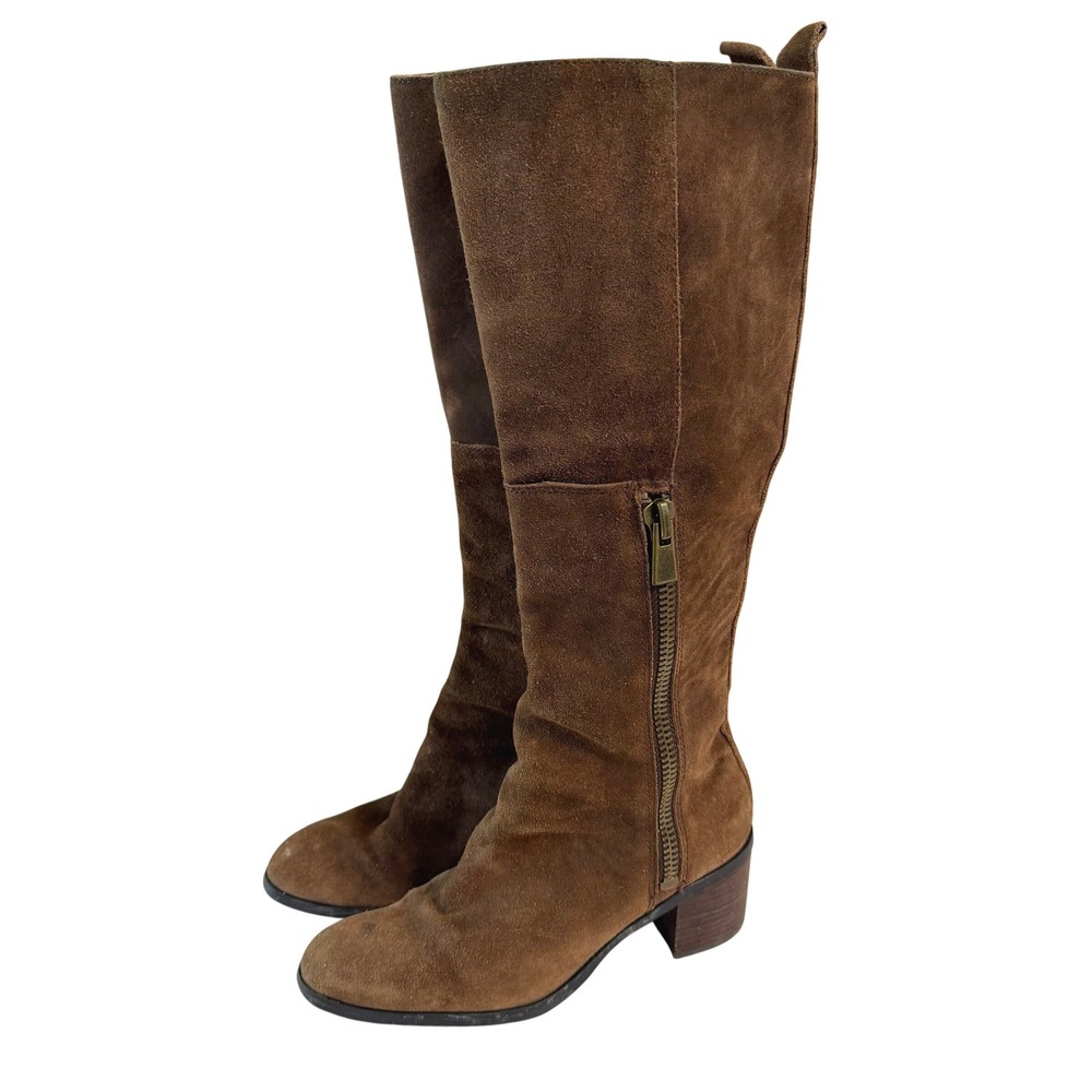 Nine West Brown Suede Knee High Boots 7.5 Boho Riding Tall Block Heel Nwolette